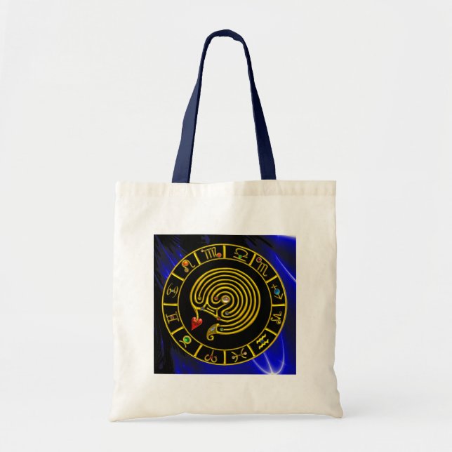 Bolso De Tela Astrología CARÁCTICA ASTRAL LABYRINTH GOLD ZODIAC (Frente)