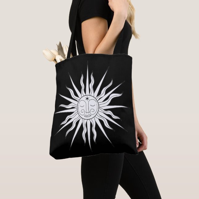 Bolso De Tela Astrología Celestial del Sol Blanco y Negro Whimsi (Detalle)