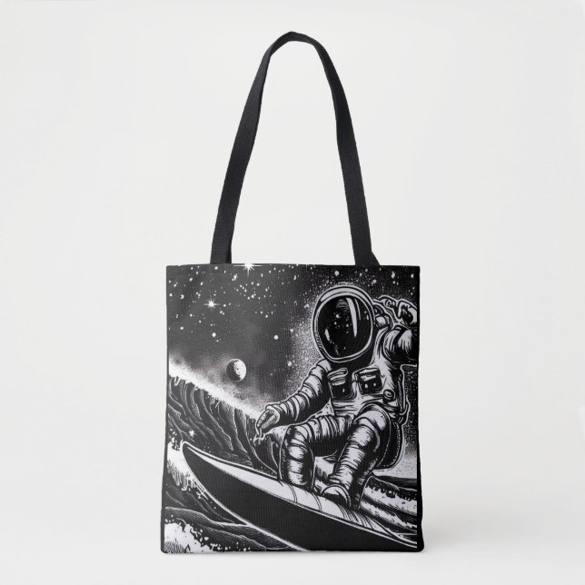 BOLSO DE TELA ASTRONAUT BLACK AND WHITE, SURF THE UNIVERSE (Anverso)