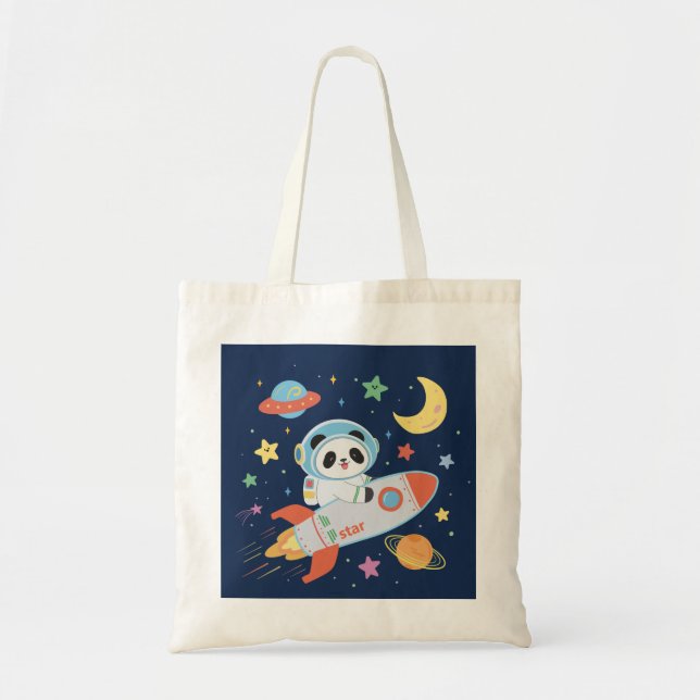 Bolso De Tela astronauta azul y naranja Panda (Frente)