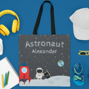 Bolso De Tela Astronauta de niño pequeño en la luna, espacio de