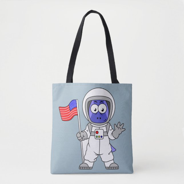 Bolso De Tela Astronauta de Parasaurolophus con bandera estadoun (Anverso)
