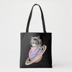 Bolso De Tela Astronauta del gato espacial con planeta Saturno