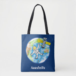 Bolso De Tela Astronauta divertida en el espacio y el personaliz