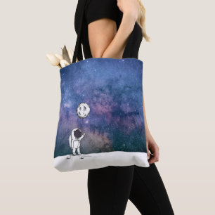Bolso De Tela Astronauta en el espacio con globo lunar cosmos es