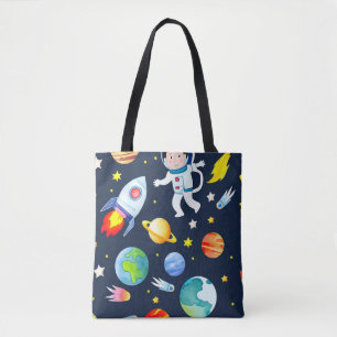 Bolso De Tela Astronauta en el espacio planetas y cohetes patrón