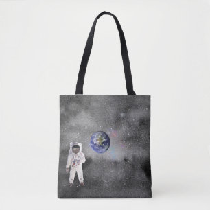 Bolso De Tela Astronauta en el espacio ultraterrestre viendo el 