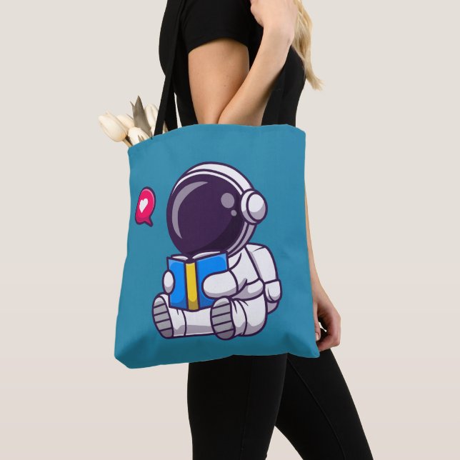 Bolso De Tela Astronauta leyendo libros niños lindos (Detalle)