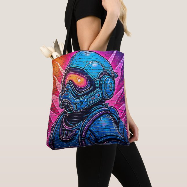 Bolso De Tela Astronauta Neon Cyberpunk (Detalle)