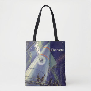 Bolso De Tela Astronautas de ciencia ficción vintage en nave esp
