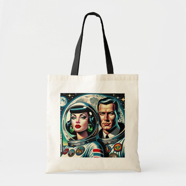 Bolso De Tela Astronautas Espaciales Retro (Frente)