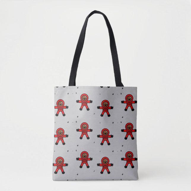 Bolso De Tela Astronautas rojos sobre gris (Anverso)