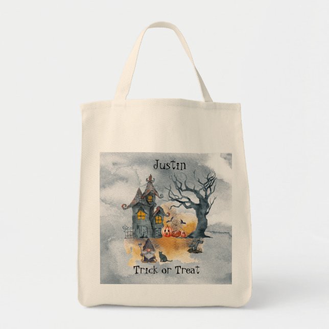 Bolso De Tela Asustado Gnome Trick o Trete Bag de Halloween (Frente)