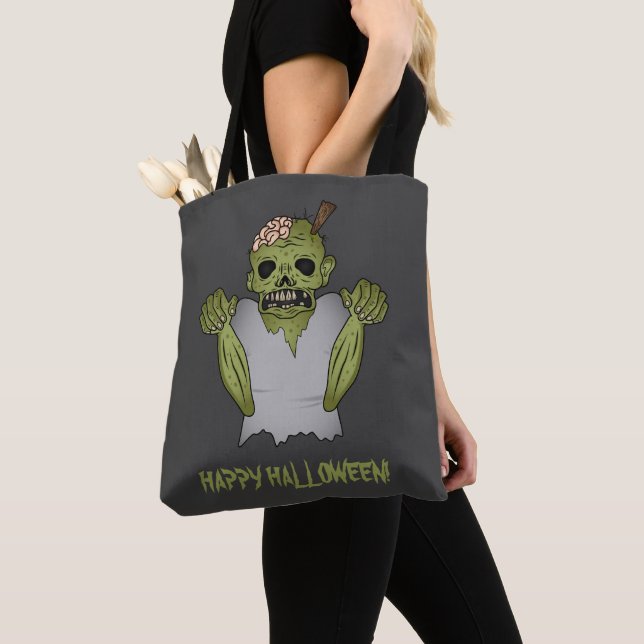 Bolso De Tela Asustado Personalizado Zombie y Feliz texto de Hal (Detalle)