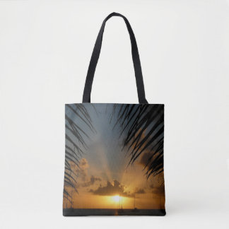 Bolso De Tela Atardecer a través de la orilla de la palma