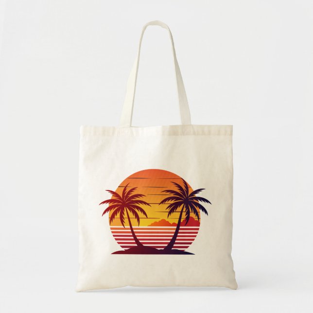 Bolso De Tela Atardecer con vector de palmeras-98803 (Frente)