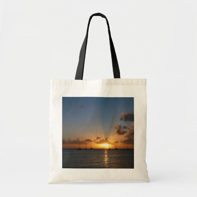 Bolso De Tela Atardecer con veleros paisaje tropical foto (Frente)