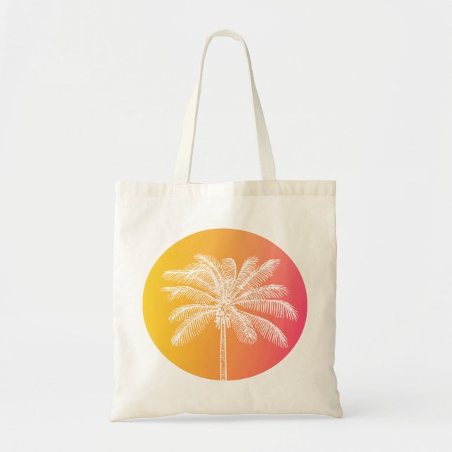 Bolso De Tela Atardecer de palmera blanca tropical (Frente)