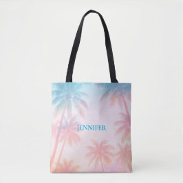 Bolso De Tela Atardecer de playa vintage palmeras Pastel