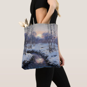 Bolso De Tela Atardecer del bosque de invierno