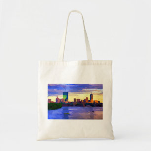 Bolso De Tela Atardecer en el horizonte de Boston sobre la bahía