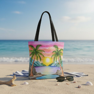 Bolso De Tela Atardecer en la playa tropical de la isla