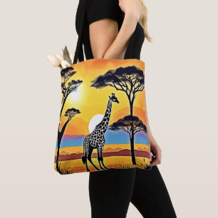 Bolso De Tela Atardecer en Safari: Abrazo de la Jirafa