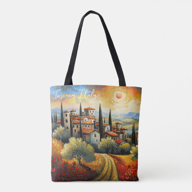 Bolso De Tela Atardecer en viñedos Toscana Pintando Italia Viaje (Reverso)