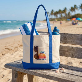 Bolso De Tela Atardecer retro de verano con palmera