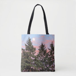 Bolso De Tela Atardecer Salida de la Luna con Nubes Rosadas