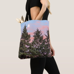 Bolso De Tela Atardecer Salida de la Luna con Nubes Rosadas