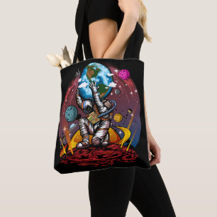 Bolso De Tela Atlas Astronauta Sosteniendo la Tierra Marte Galax