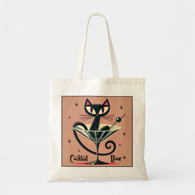 Bolso De Tela Atómico espacio futurista edad Black Cat Martini (Frente)