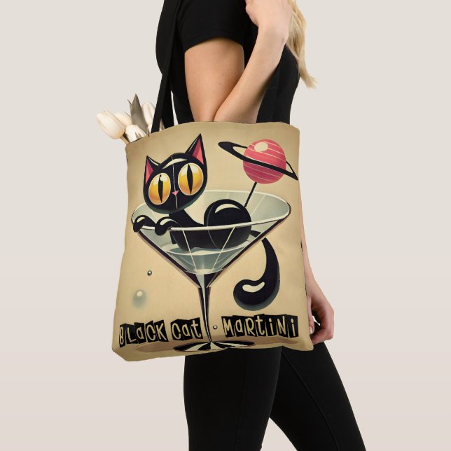 Bolso De Tela Atómico espacio futurista edad Black Cat Martini (Detalle)