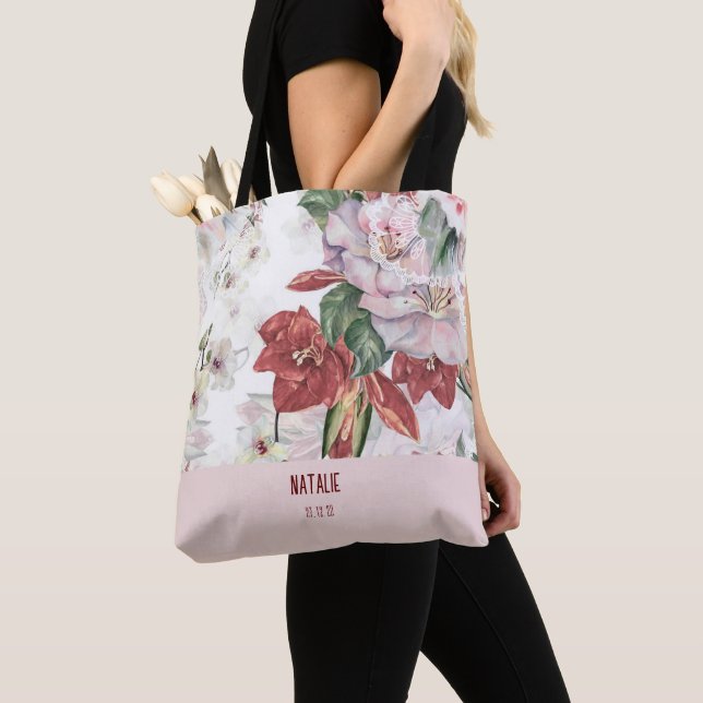 Bolso De Tela Atractiva personalizada grande floral burgundy  (Detalle)