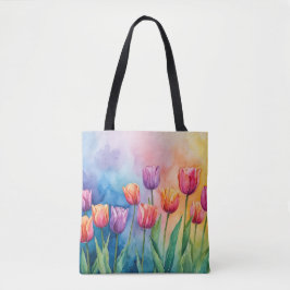 Bolso De Tela Atractivo tulipanes acuarelas