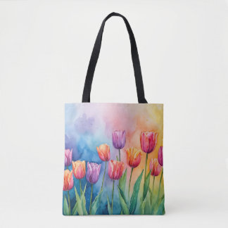 Bolso De Tela Atractivo tulipanes acuarelas