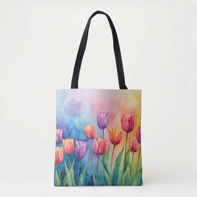 Bolso De Tela Atractivo tulipanes acuarelas (Anverso)