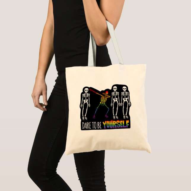 Bolso De Tela Atrévete A Ser Tu Mismo Halloween Dabbing Skeleton (Anverso (producto))