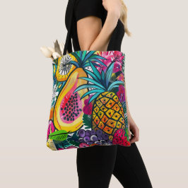 Bolso De Tela Atrevido patrón tropical de papaya y piña en arte