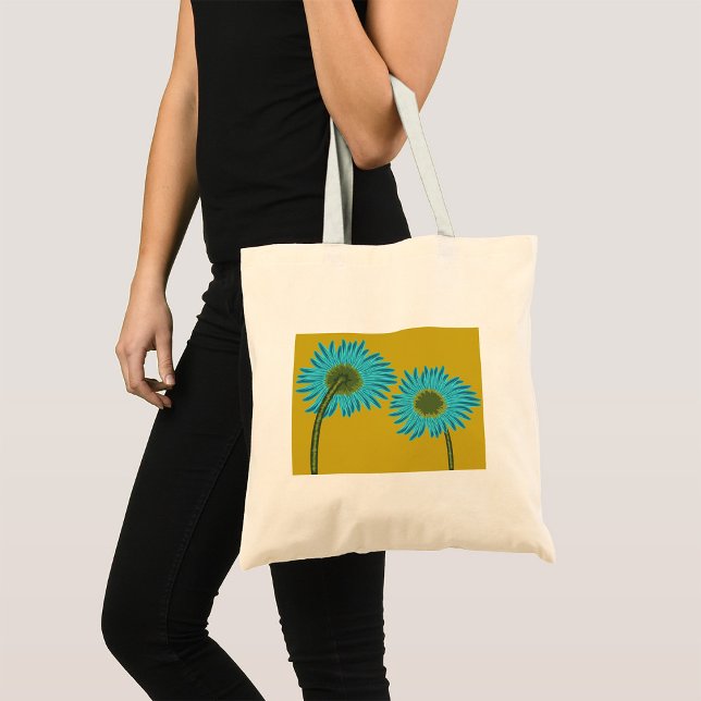 Bolso De Tela Audaz arte de margarita azul sobre fondo amarillo  (Subido por el creador)