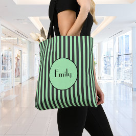 Bolso De Tela Audaz Mint Green y Black Stripe Personalizado