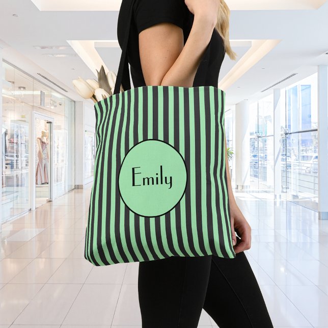 Bolso De Tela Audaz Mint Green y Black Stripe Personalizado (Subido por el creador)