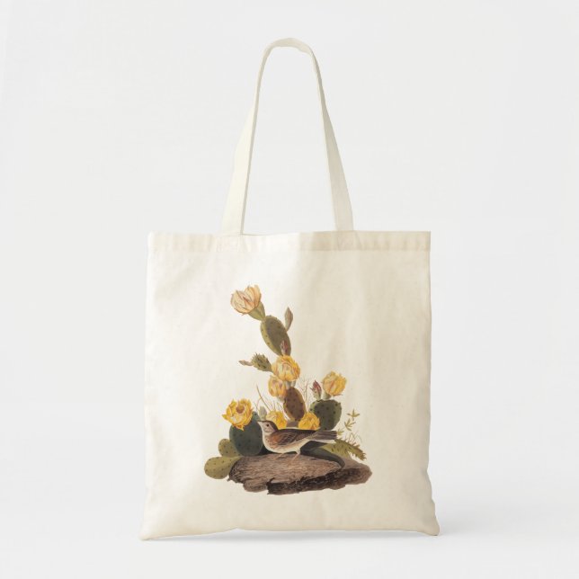 Bolso De Tela Audubon Vesper Sparrow y Pricky Pear Cactus (Frente)
