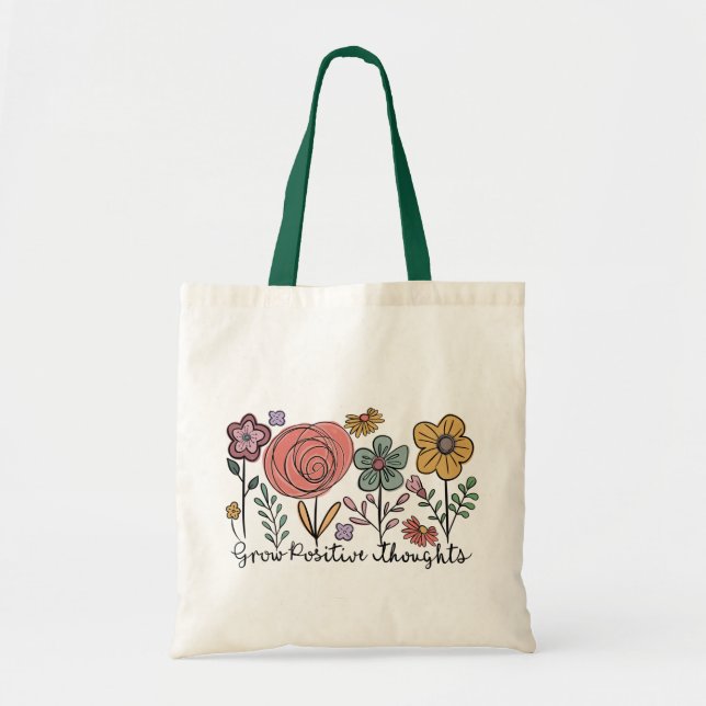 Bolso De Tela Aumentar las flores positivas de los pensamientos (Frente)