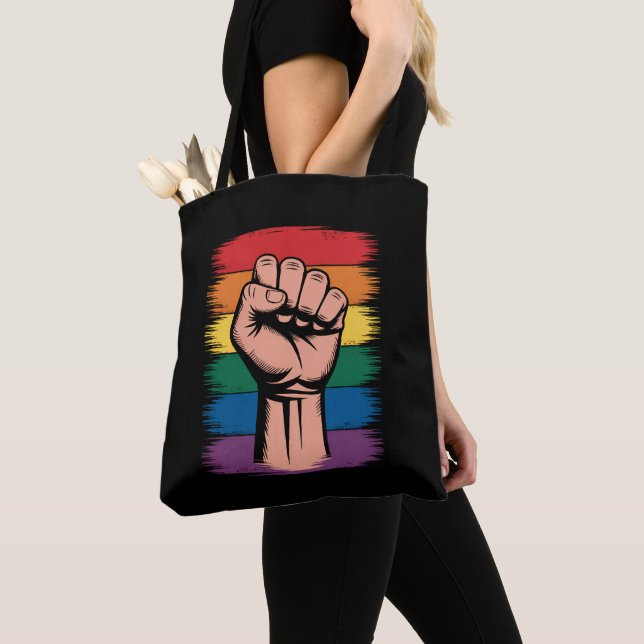 Bolso De Tela Aumentó el orgullo del arcoiris por los derechos d (Detalle)