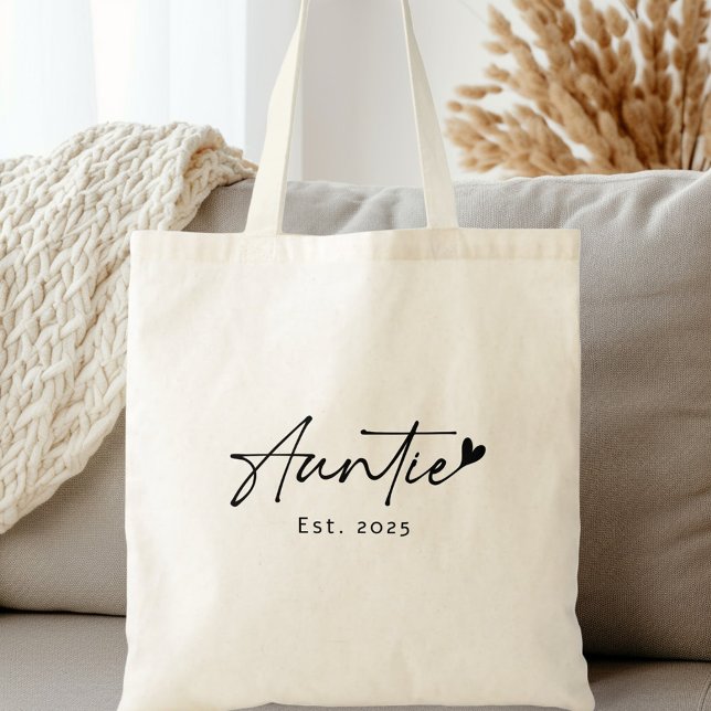 Bolso De Tela Auntie Est año escritura manuscrita corazón (Auntie Est year handwritten script heart Tote Bag)