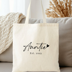 Bolso De Tela Auntie Est año escritura manuscrita corazón