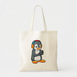 Bolso De Tela Auriculares con música pingüino