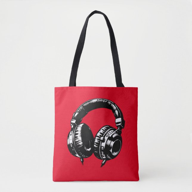 Bolso De Tela Auriculares de Música Negros DJ  (Anverso)